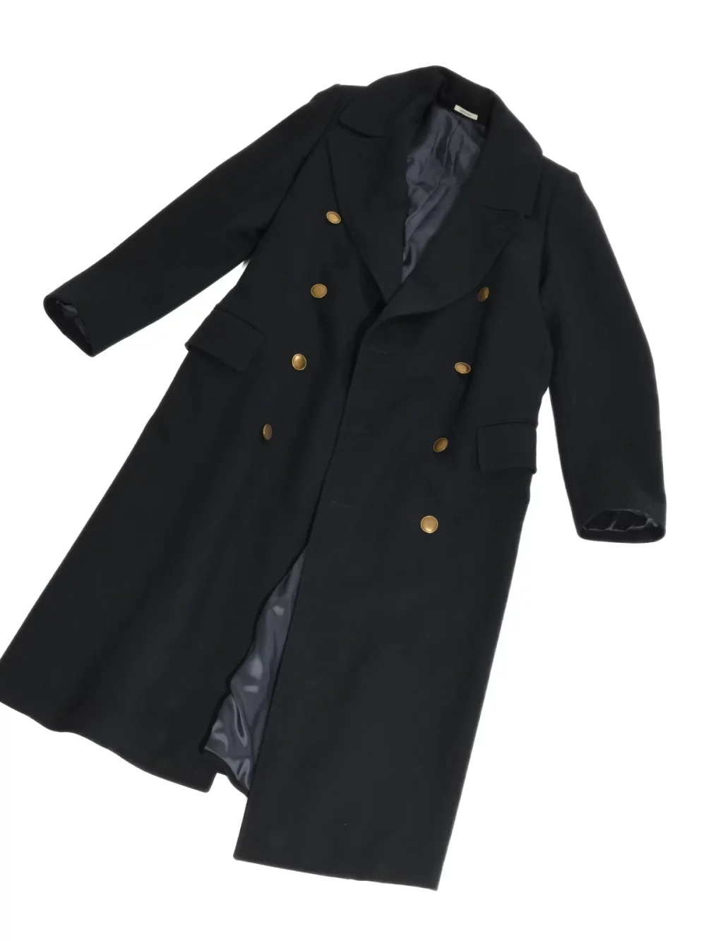 MANTEAU CROISÉ BOUTONS DORÉS EN SERGÉ – BLEU MARINE