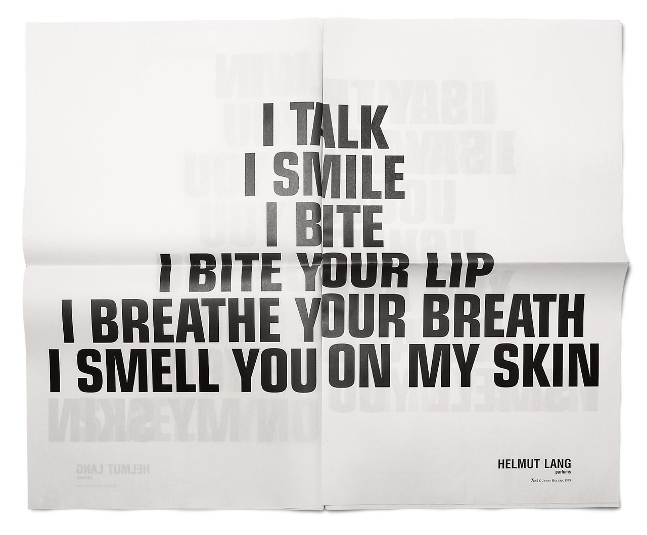 Helmut Lang Perfume Ad Campaign. artwork by Jenny Holzer. art dir. Marc Atlan