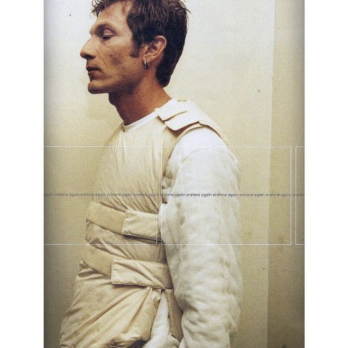 Helmut Lang archive. long sleeve t shirt, padded silk velcro vest. 1999