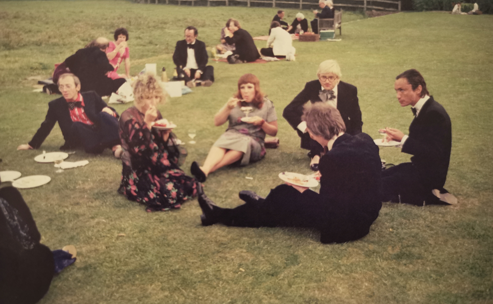 Celia Birtwell, Ann Upton, David Hockney, Udo Kier, Glyndebourne. 1975.