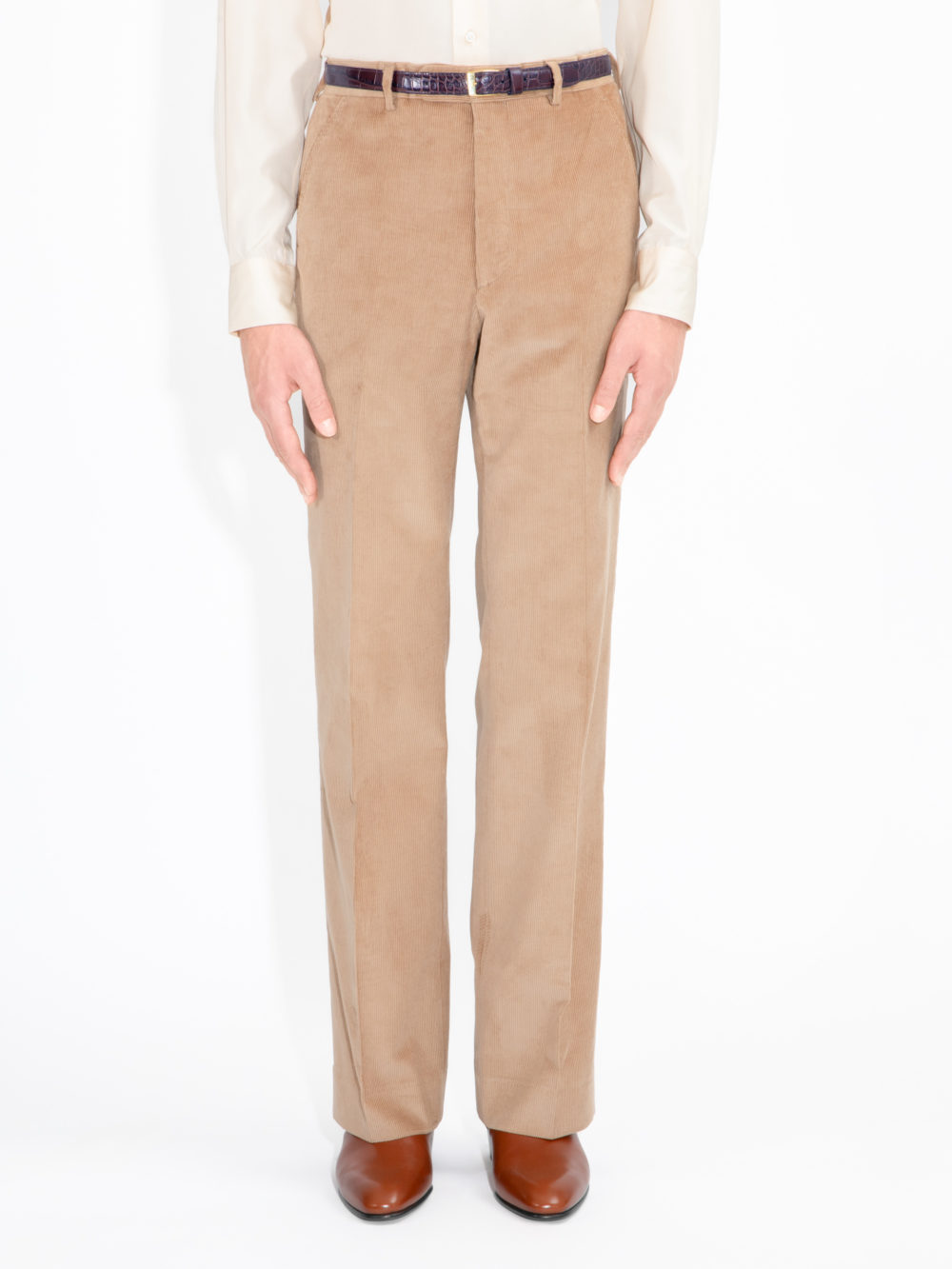 PANTALON ÉVASÉ TAILLE HAUTE EN VELOURS CÔTELÉ - BEIGE-1