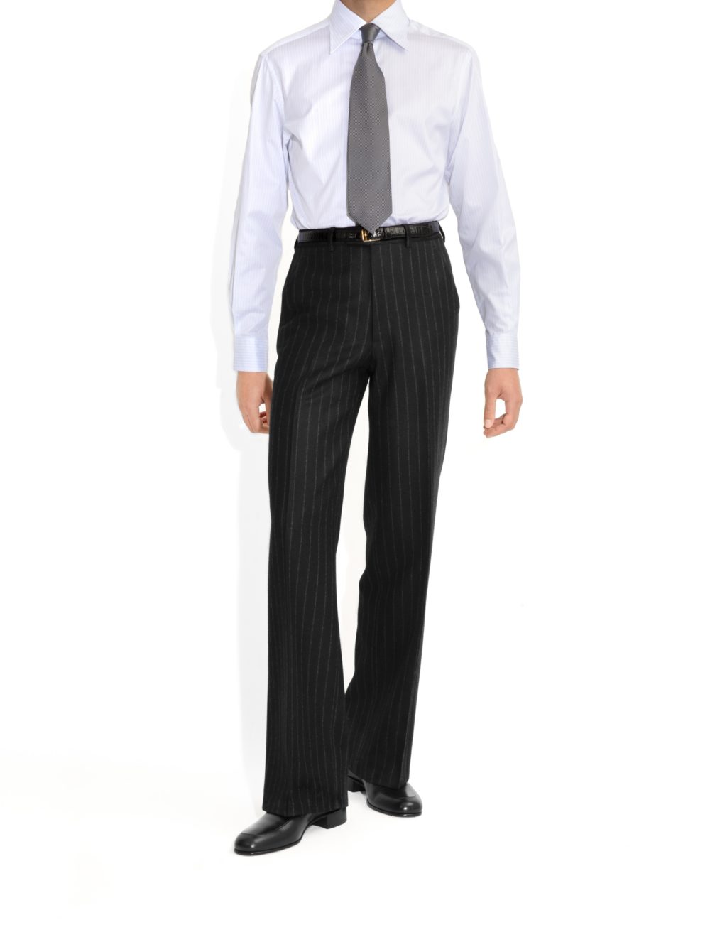 CHEMISE COL LARGE EN SERGÉ - BLANCHE À RAYURES BLEUES1