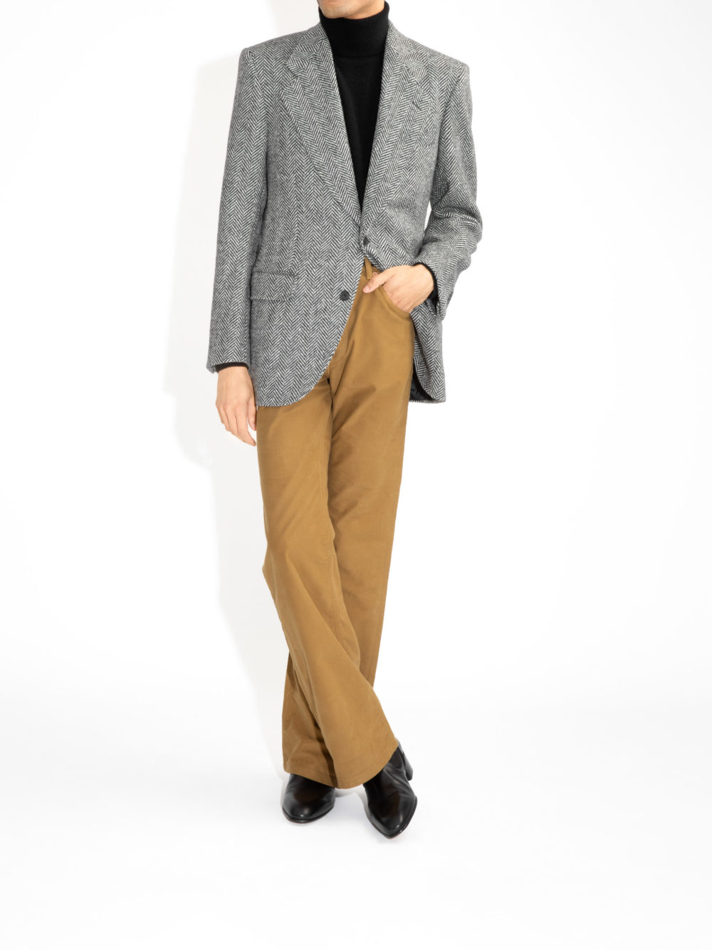 VESTE DROITE EN TWEED - CHEVRONS NOIR ET BLANC1