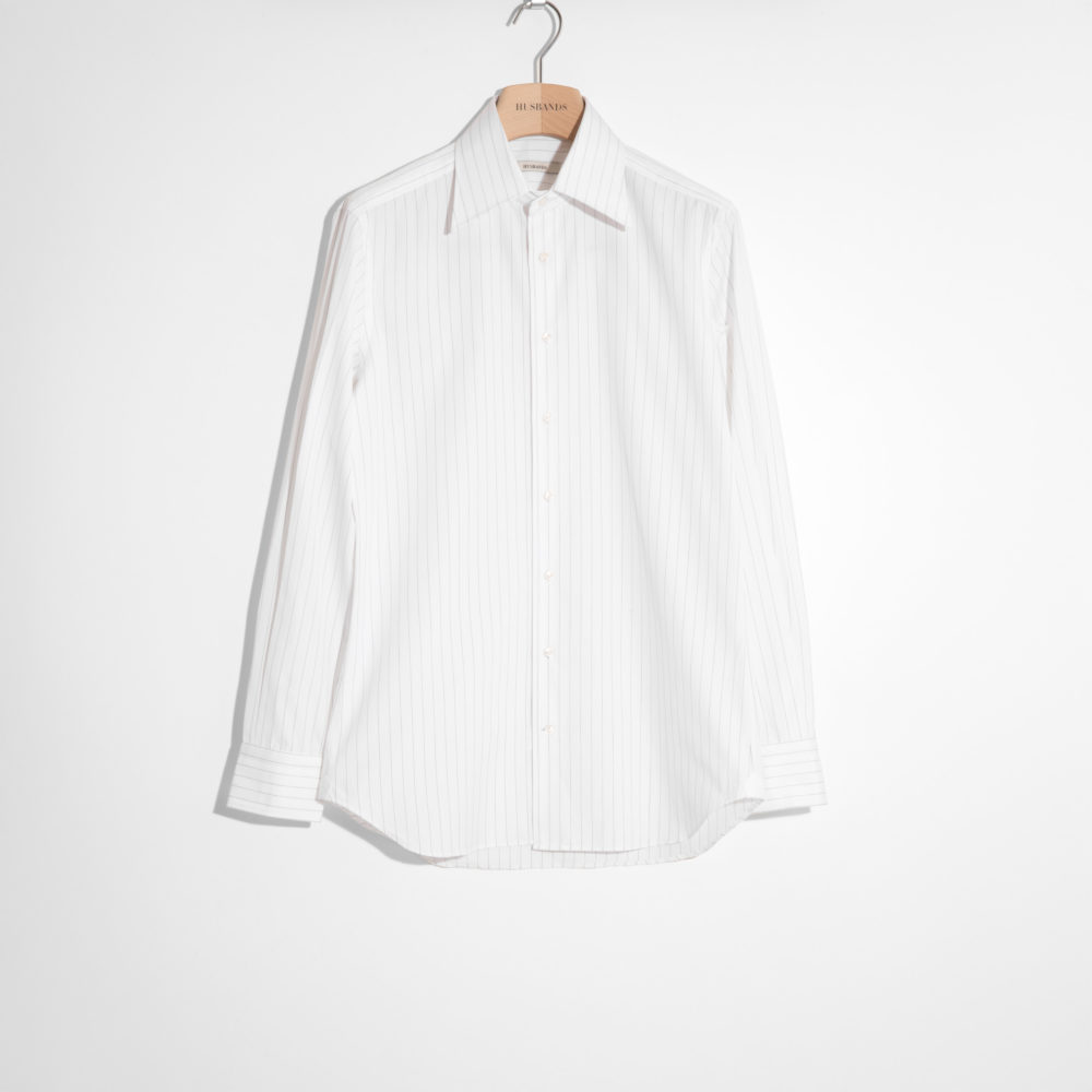 CHEMISE COL LARGE EN POPELINE - BLANCHE À RAYURES TENNIS NOIRES_1