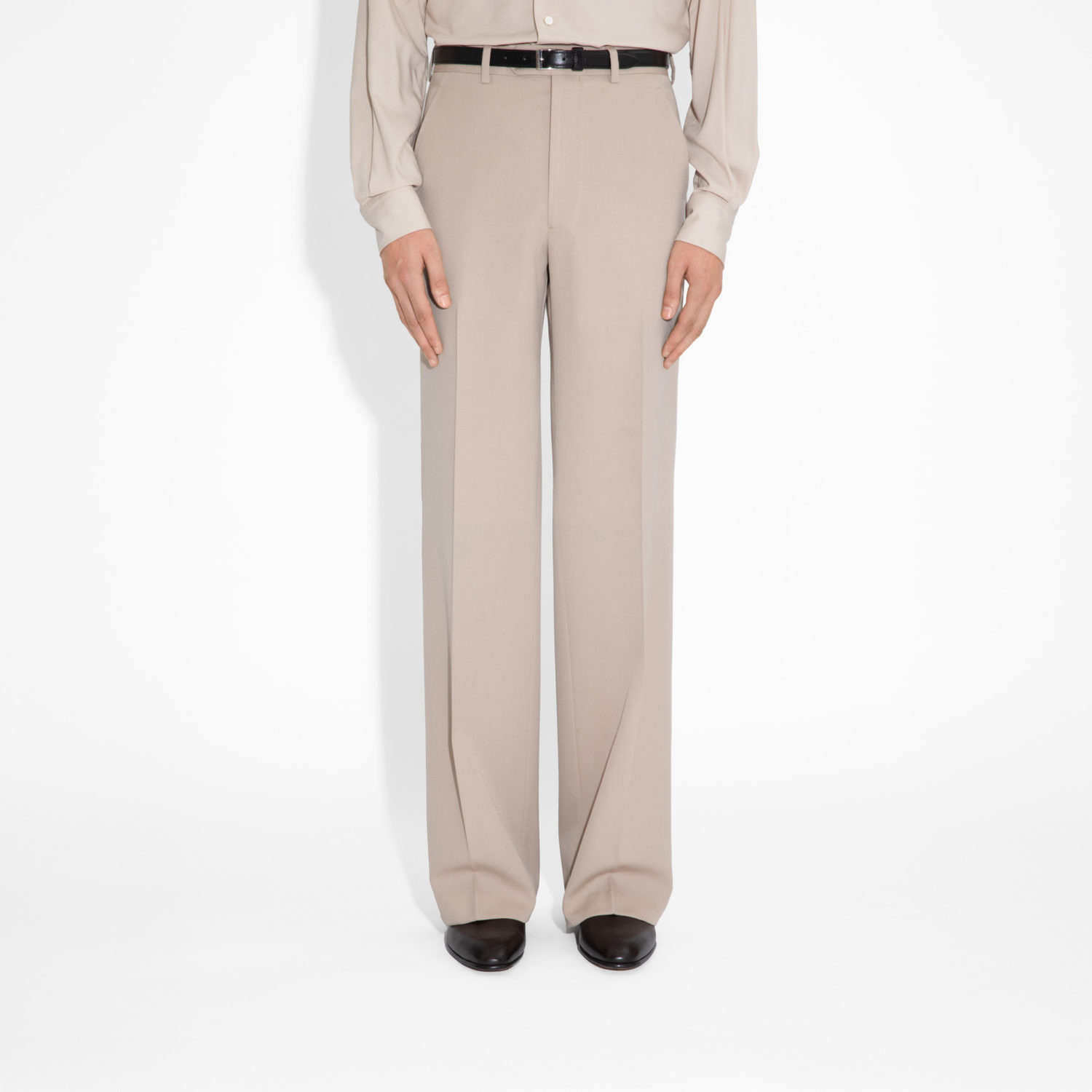 PANTALON LARGE TAILLE HAUTE EN GABARDINE - BEIGE__1
