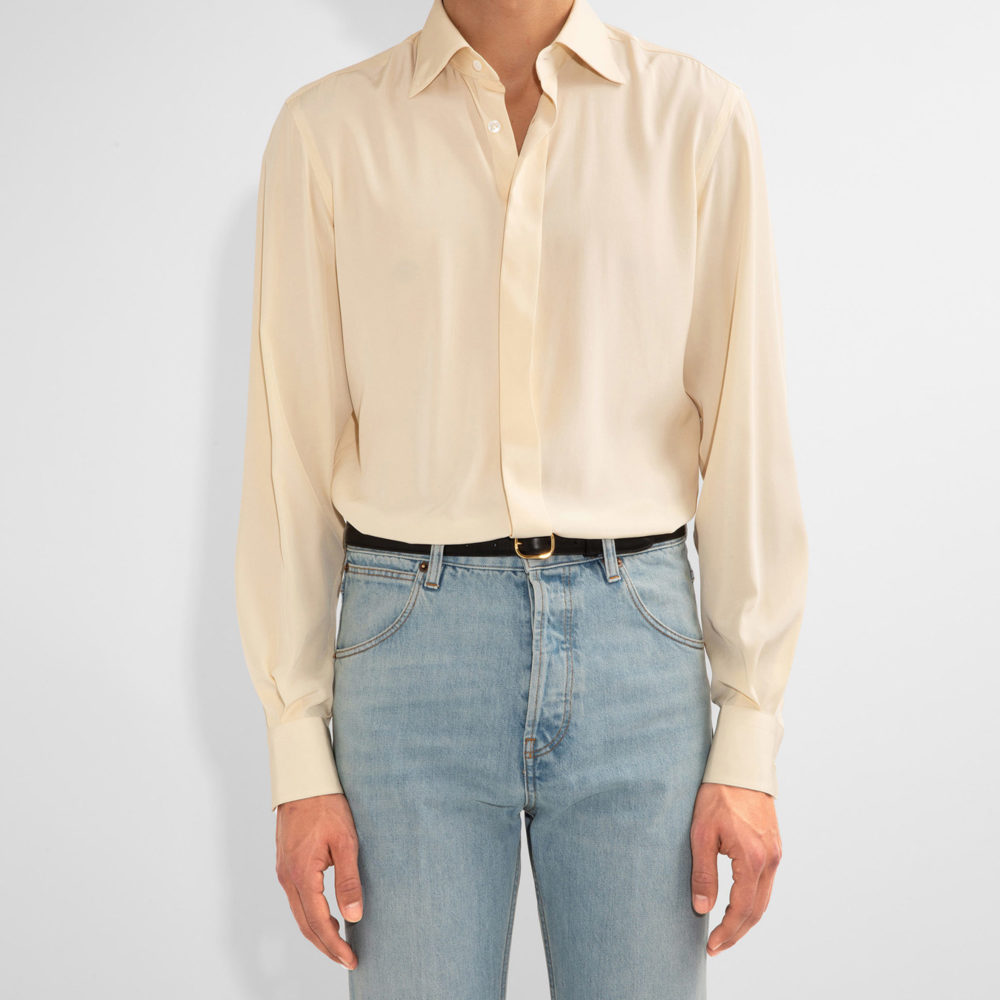 CLASSIC COLLAR SHIRT IN SILK CREPE - BUTTER__1