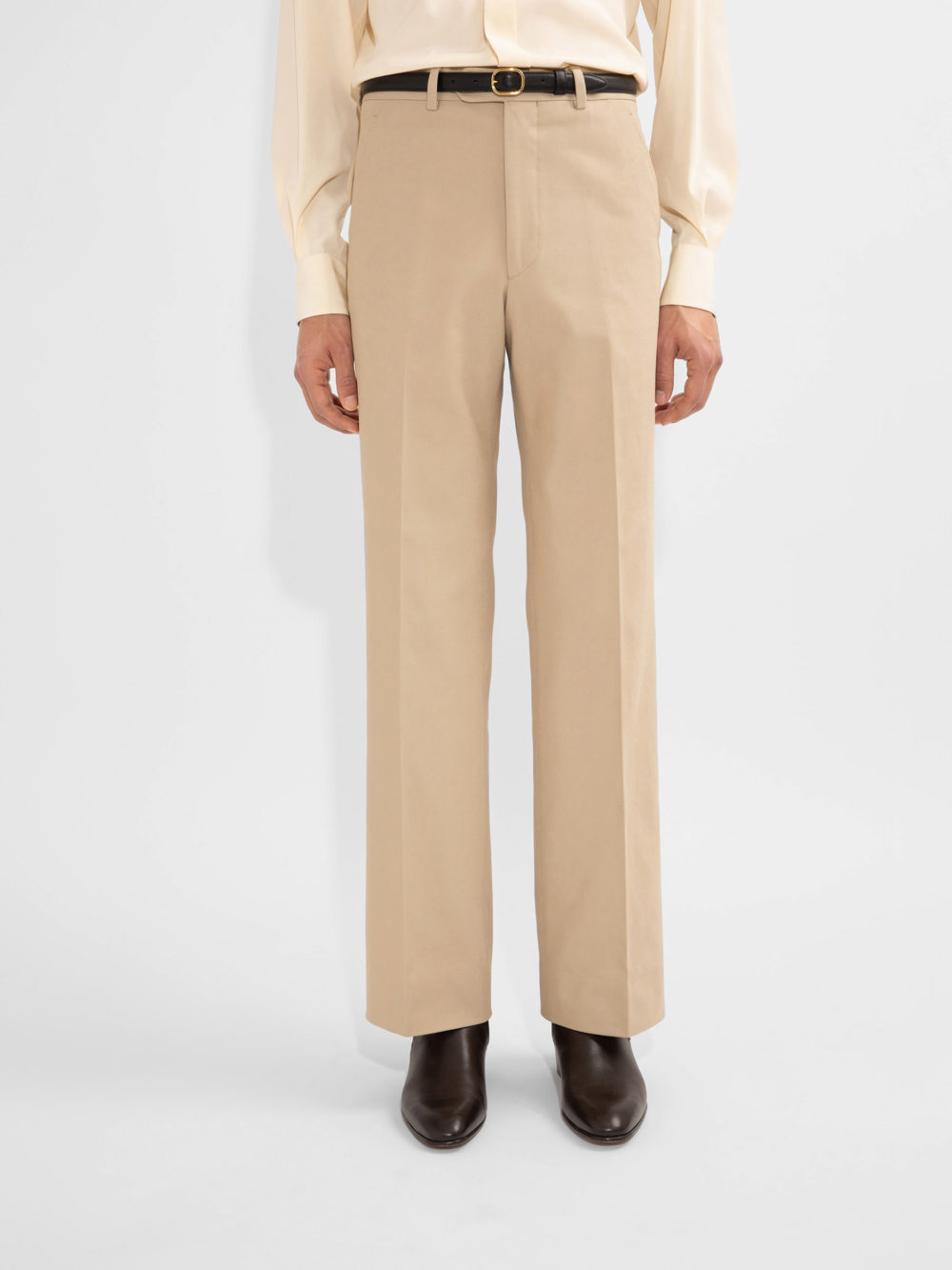 FLARED TROUSERS IN ORGANIC COTTON DRILL - PUTTY__1
