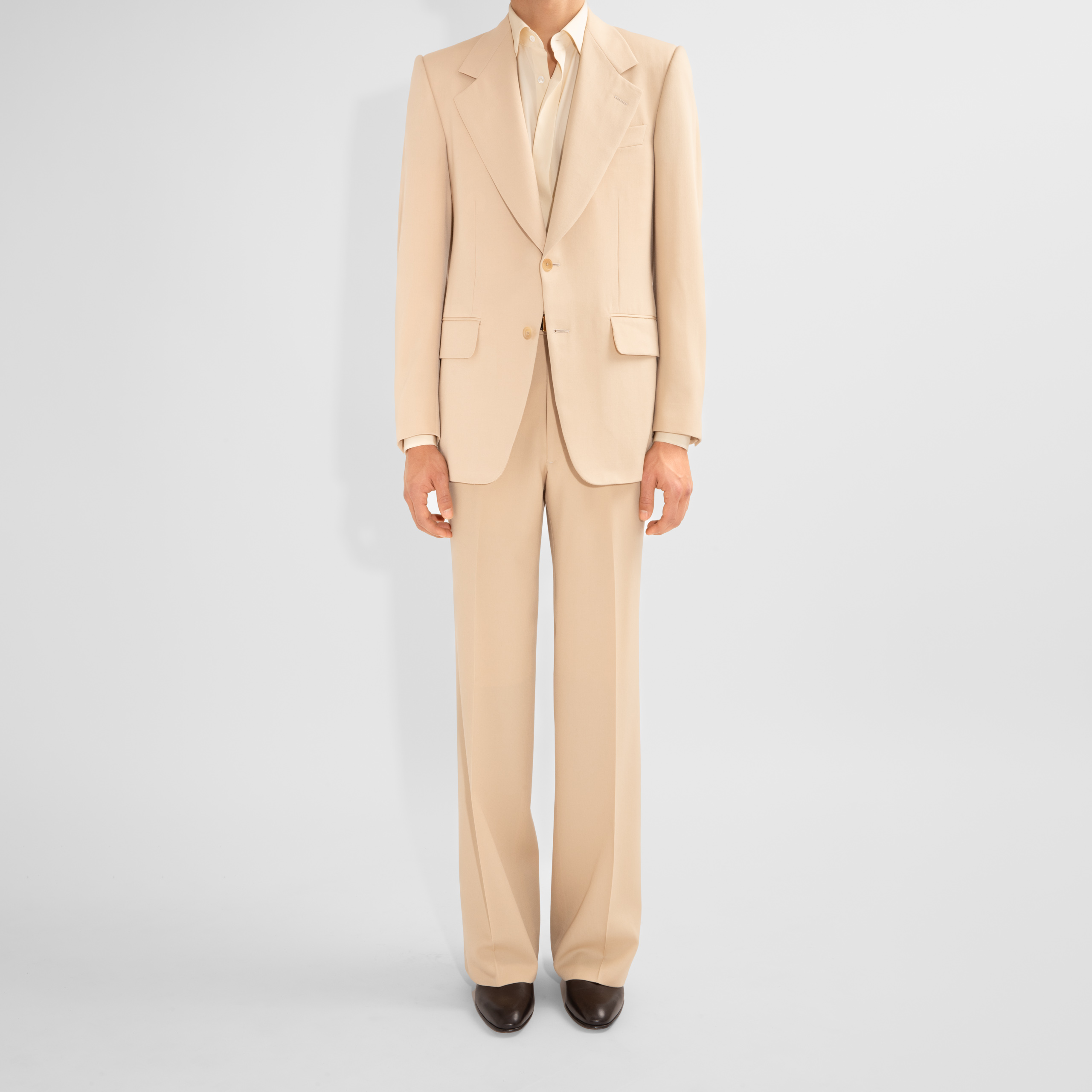 SINGLE-BREASTED SUIT IN WOOL GABARDINE - LIGHT BEIGE___1