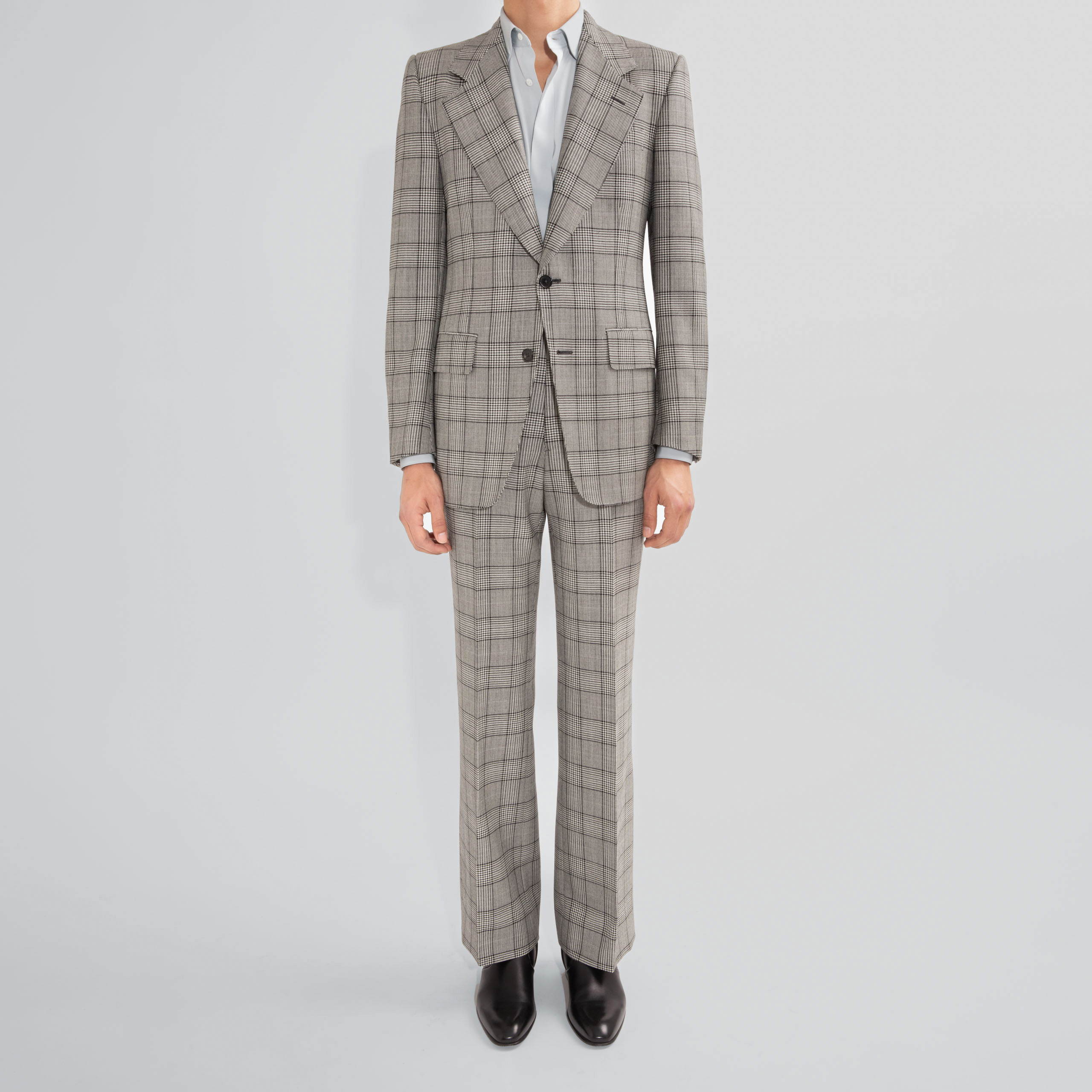 SINGLE-BREASTED SUIT IN WORSTED MERINO WOOL - BLACK & WHITE PRINCE OF WALES___1