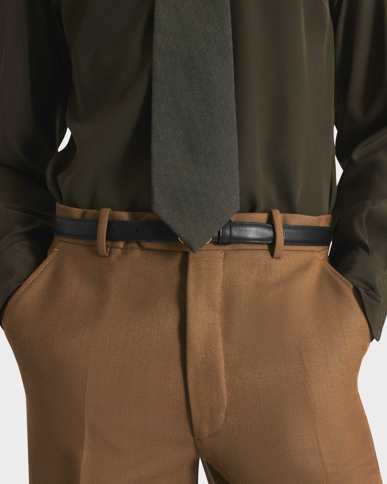 PANTALON LARGE EN LAINE PEIGNÉE - BRONZE FONCÉ – Image 2