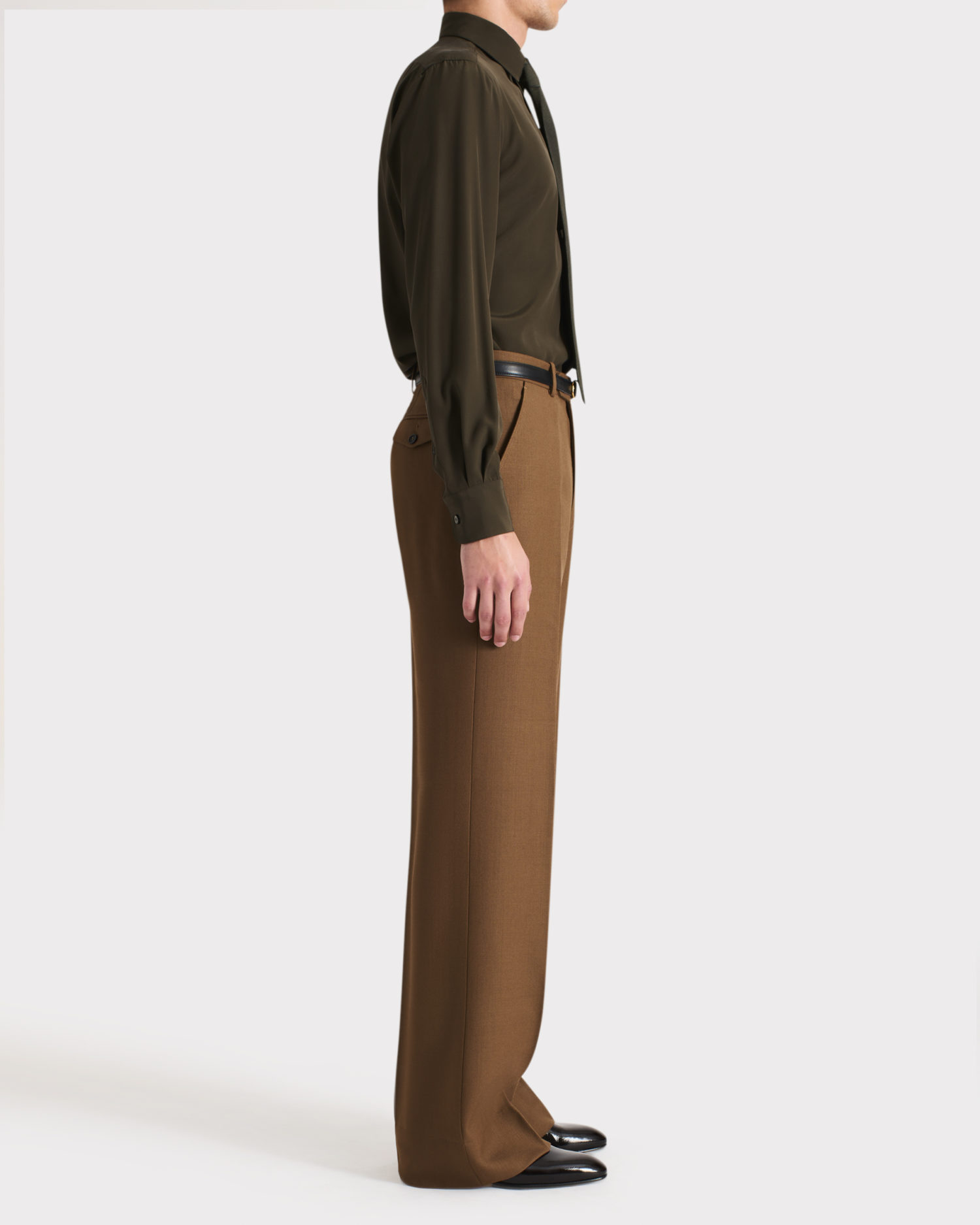 PANTALON LARGE EN LAINE PEIGNÉE - BRONZE FONCÉ – Image 3