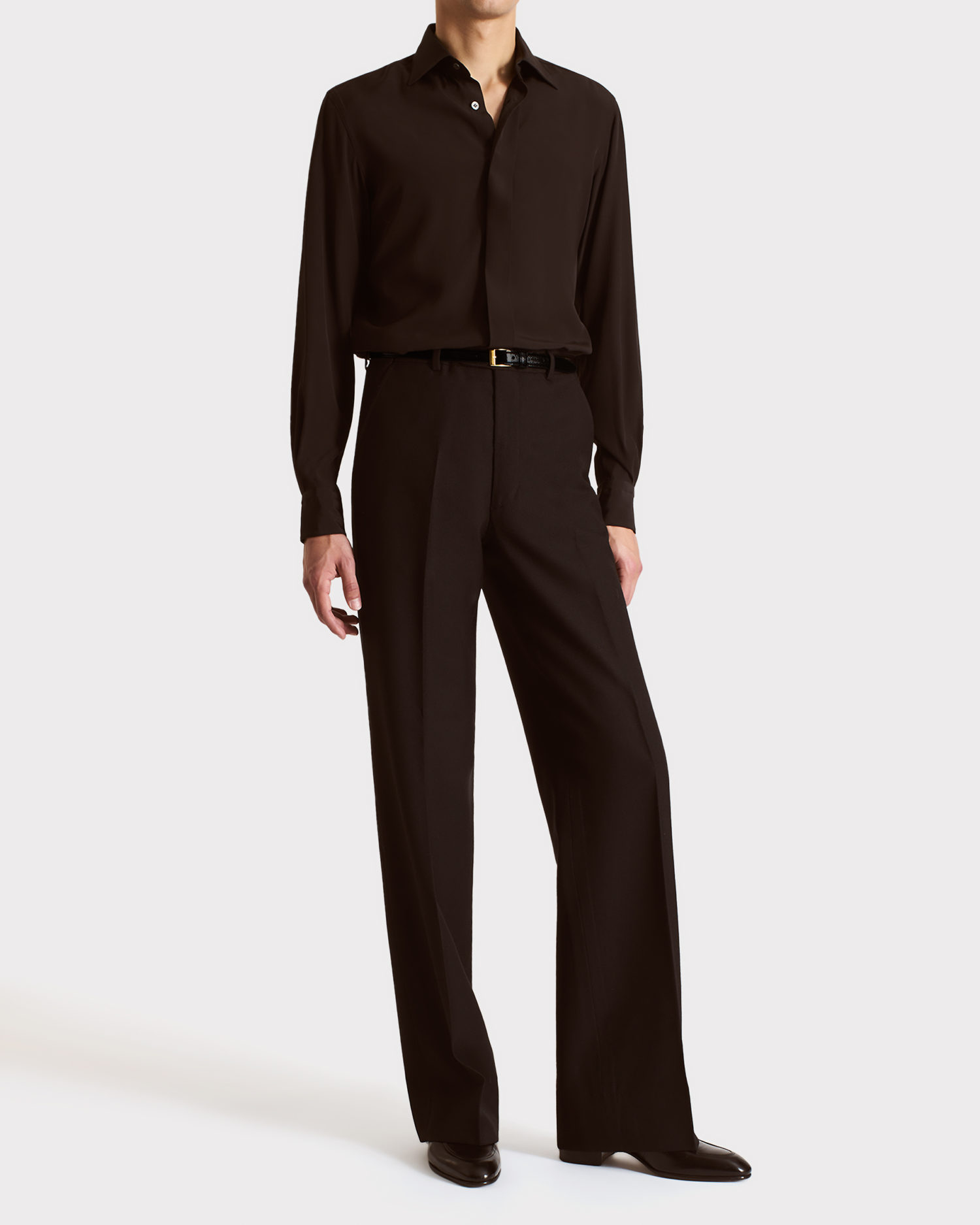 027_CLASSIC COLLAR SHIRT IN SILK CREPE - DARK CHOCOLATE_1_0895