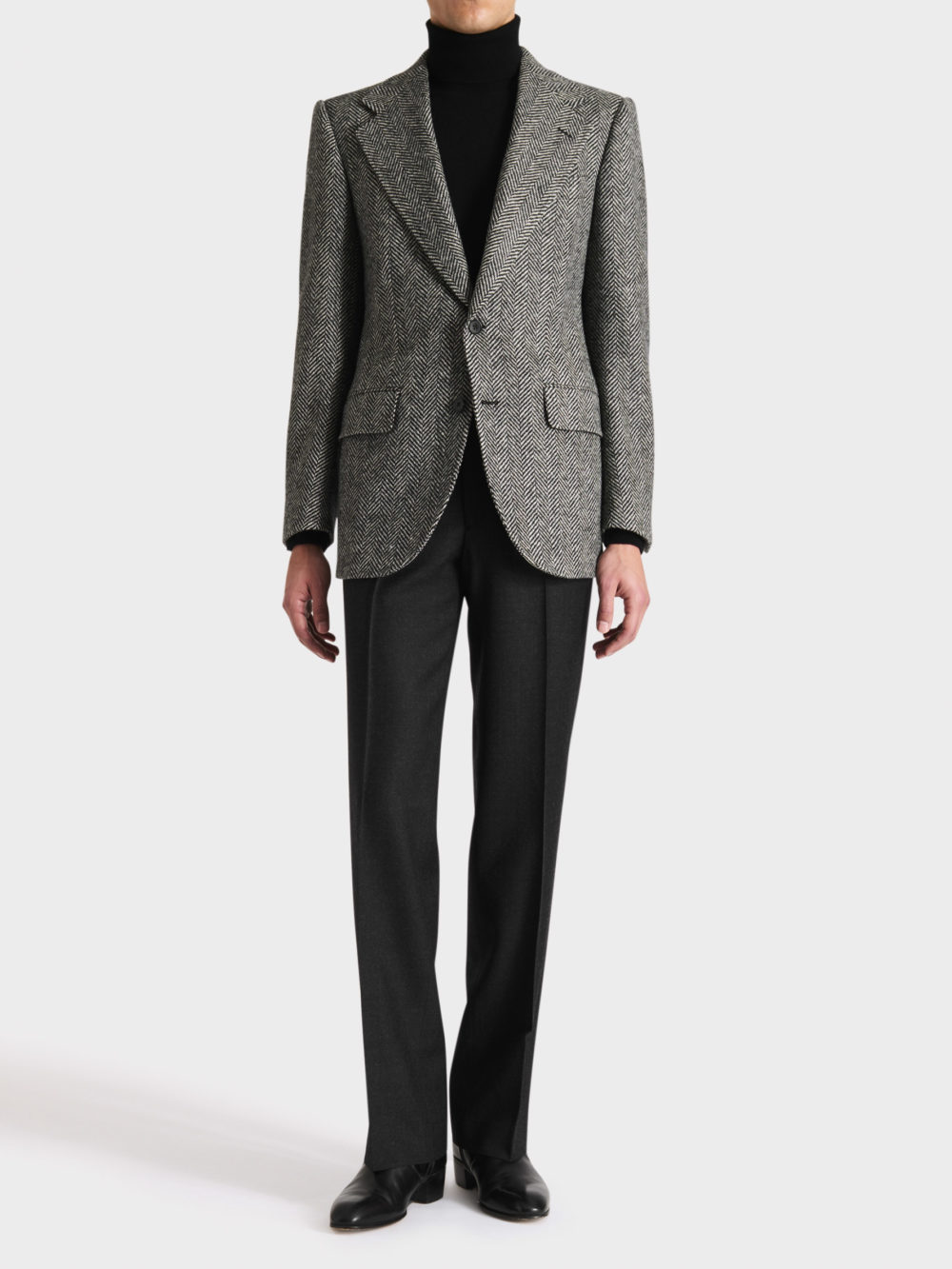043_SINGLE-BREASTED JACKET IN PURE WOOL TWEED - BLACK & WHITE HERRINGBONE_1_1326