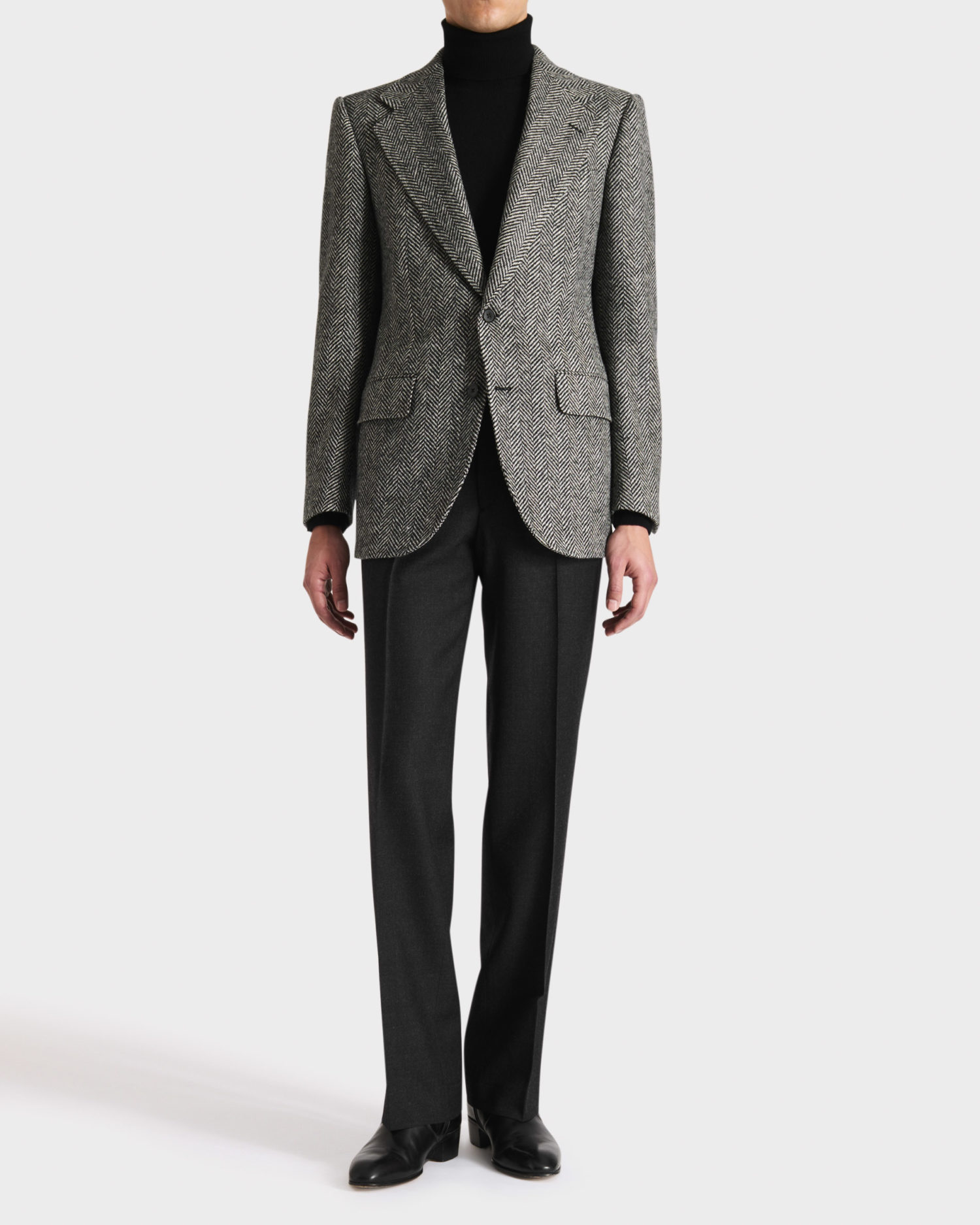 043_SINGLE-BREASTED JACKET IN PURE WOOL TWEED - BLACK & WHITE HERRINGBONE_1_1326